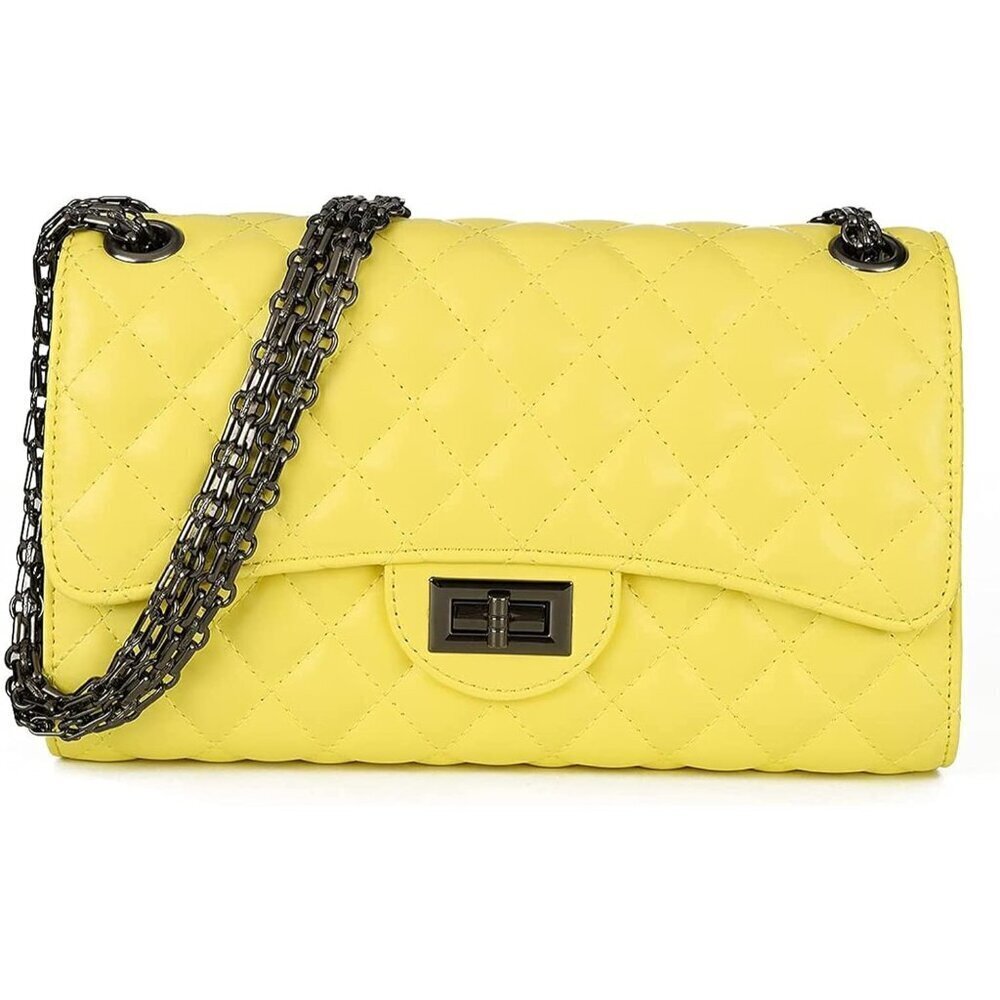 Women Yellow-i PU Quilted Stylish Crossbody Bag with Chain Strap & Flap Closure